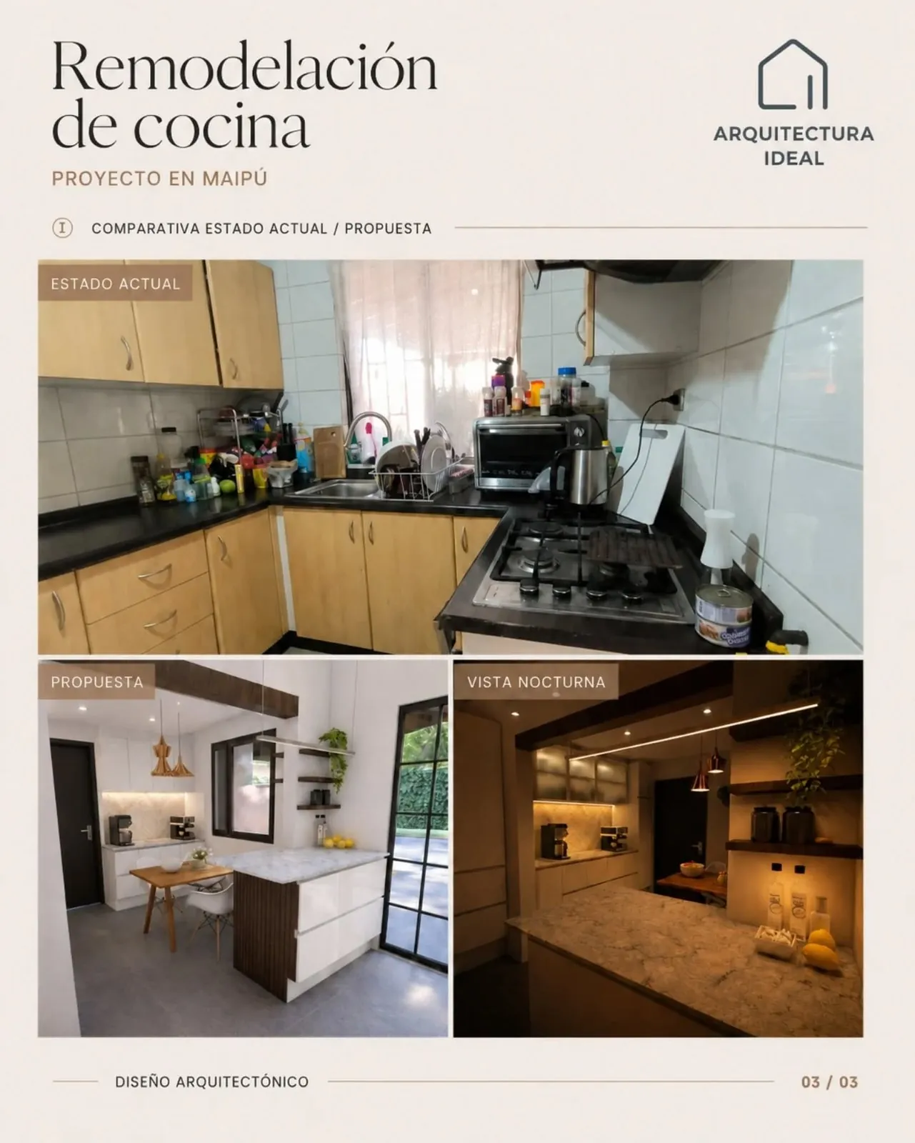 Remodelación de cocina en Maipú: comparativa entre el estado actual y la propuesta
