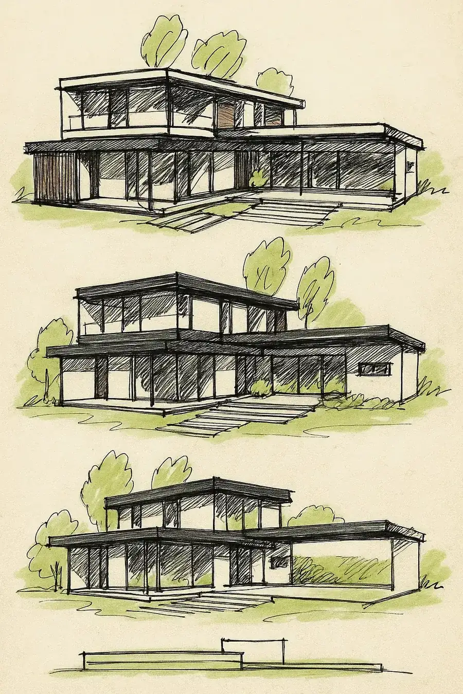 Croquis a mano del proyecto de vivienda sobre papel